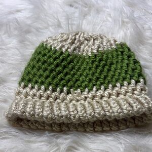 Green and Cream Knit Beanie